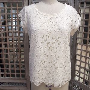 Joie Cream Eyelet Overlay Blouse